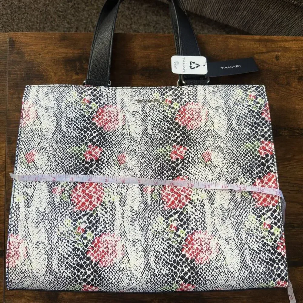 Tahari  Tote Bag Vegan Leather– Floral Snake Print Shoulder Bag – 16” – NWT